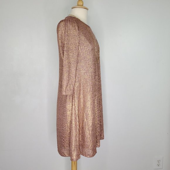Ophelia Roe Pink Brown Shimmery Gold A-Line Pullover Dress NEW NWT Size M - Picture 5 of 13